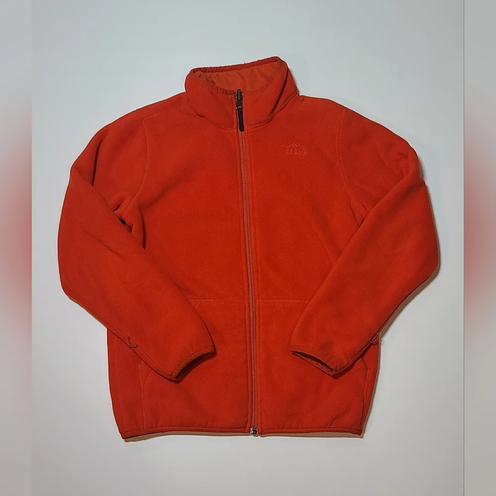 LL Bean Sherpa Lined Fleece Jacket Kids Medium 10-12 Full Zip Comfy Cozy Orange